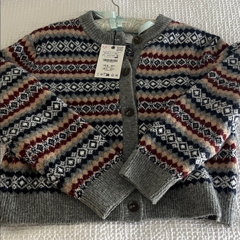 Zara girls button up argyle sweater size 13-14